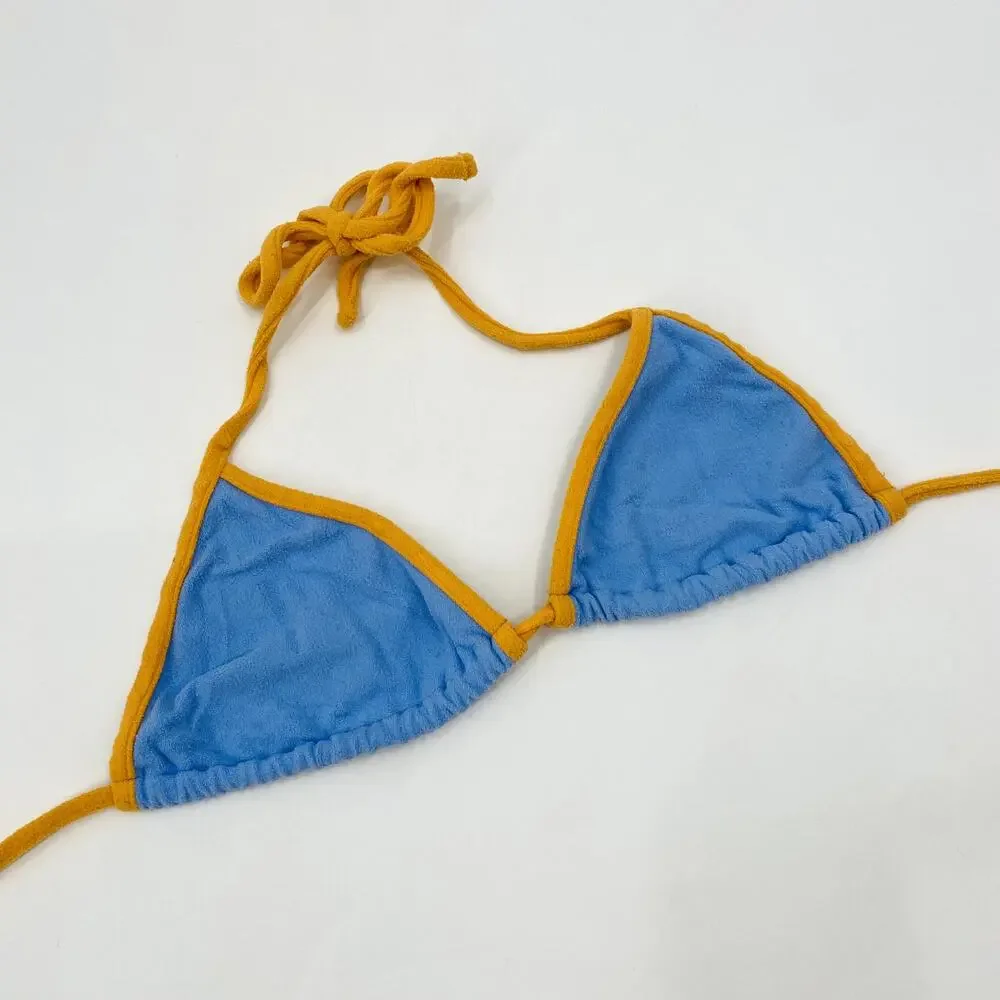 Frankie's Bikinis Blue & orange terrycloth triangle bikini top